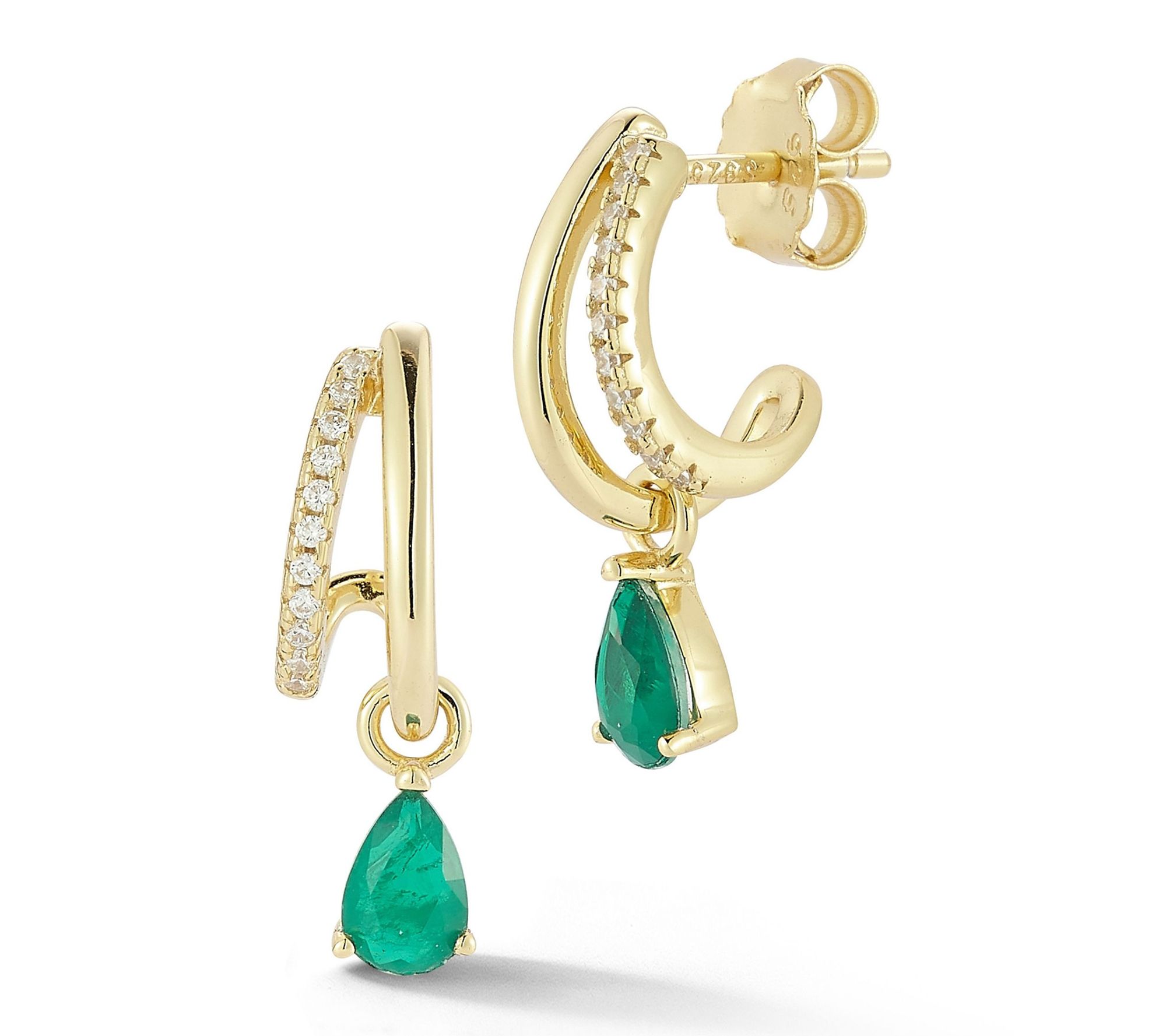 Rachel Zoe Green Pear Drop Double Hoop Earrings, Sterling