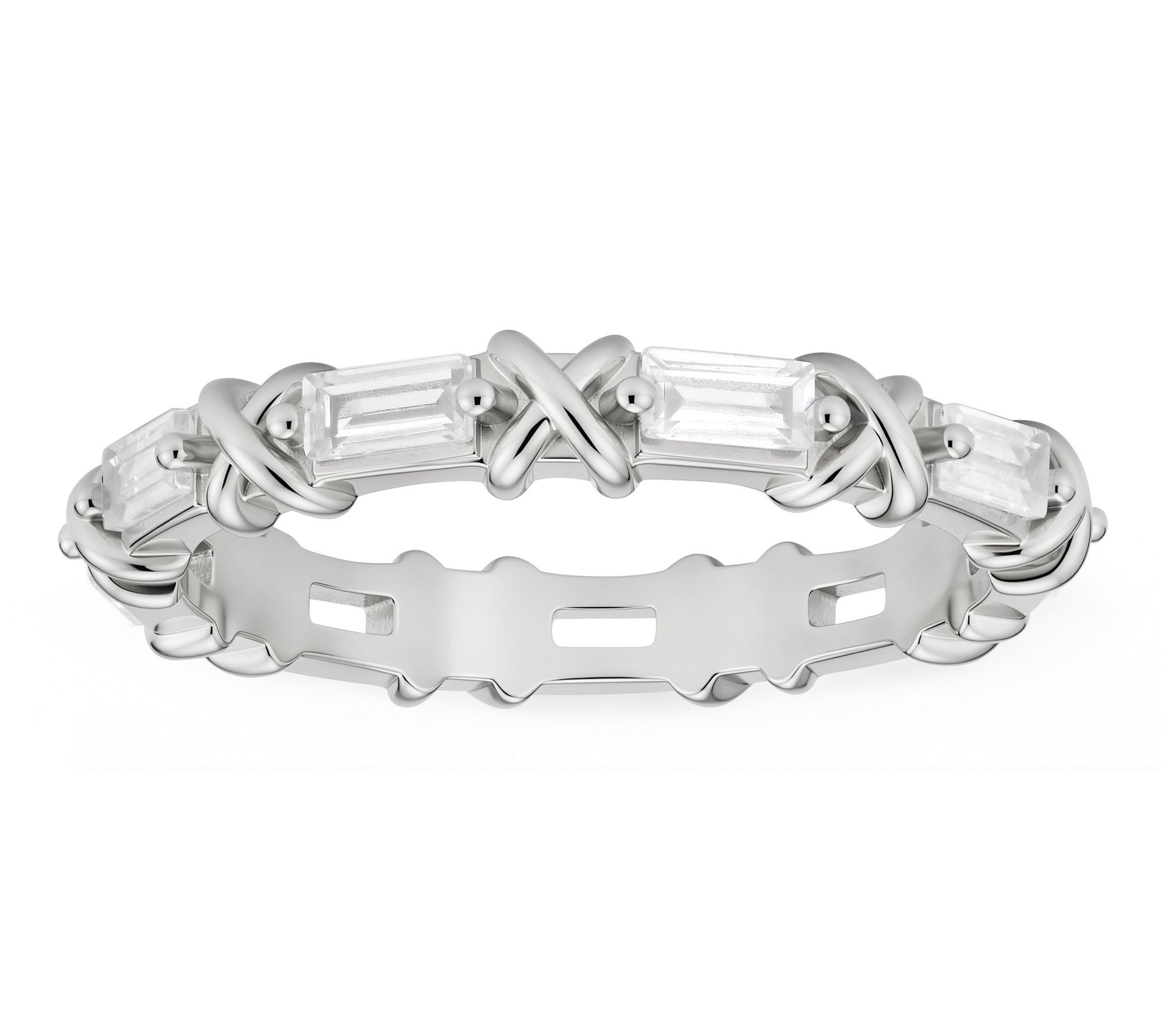Diamonique Baguette-Cut 'X' Eternity Band Ring, Sterling Silver