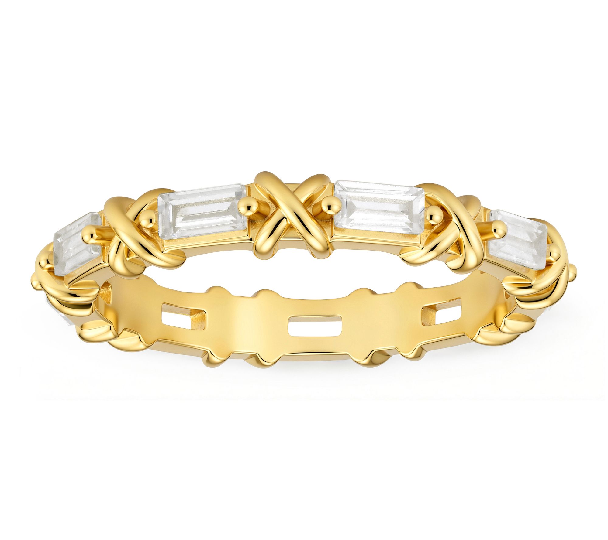 Diamonique Baguette-Cut 'X' Eternity Band Ring, Sterling Silver