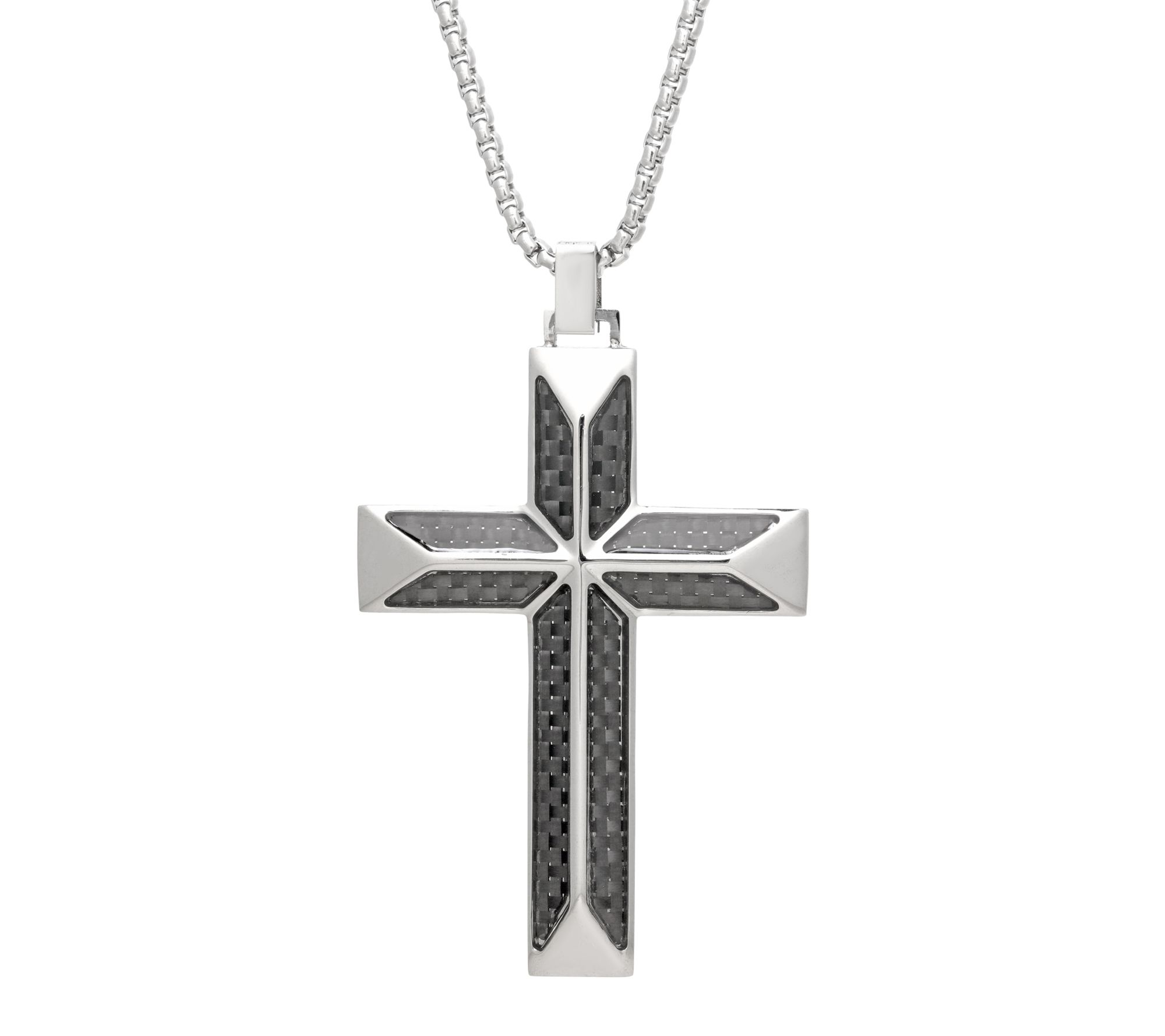 LYNX Men's Stainless Steel & Carbon Fiber Cross Pendant w/Chain
