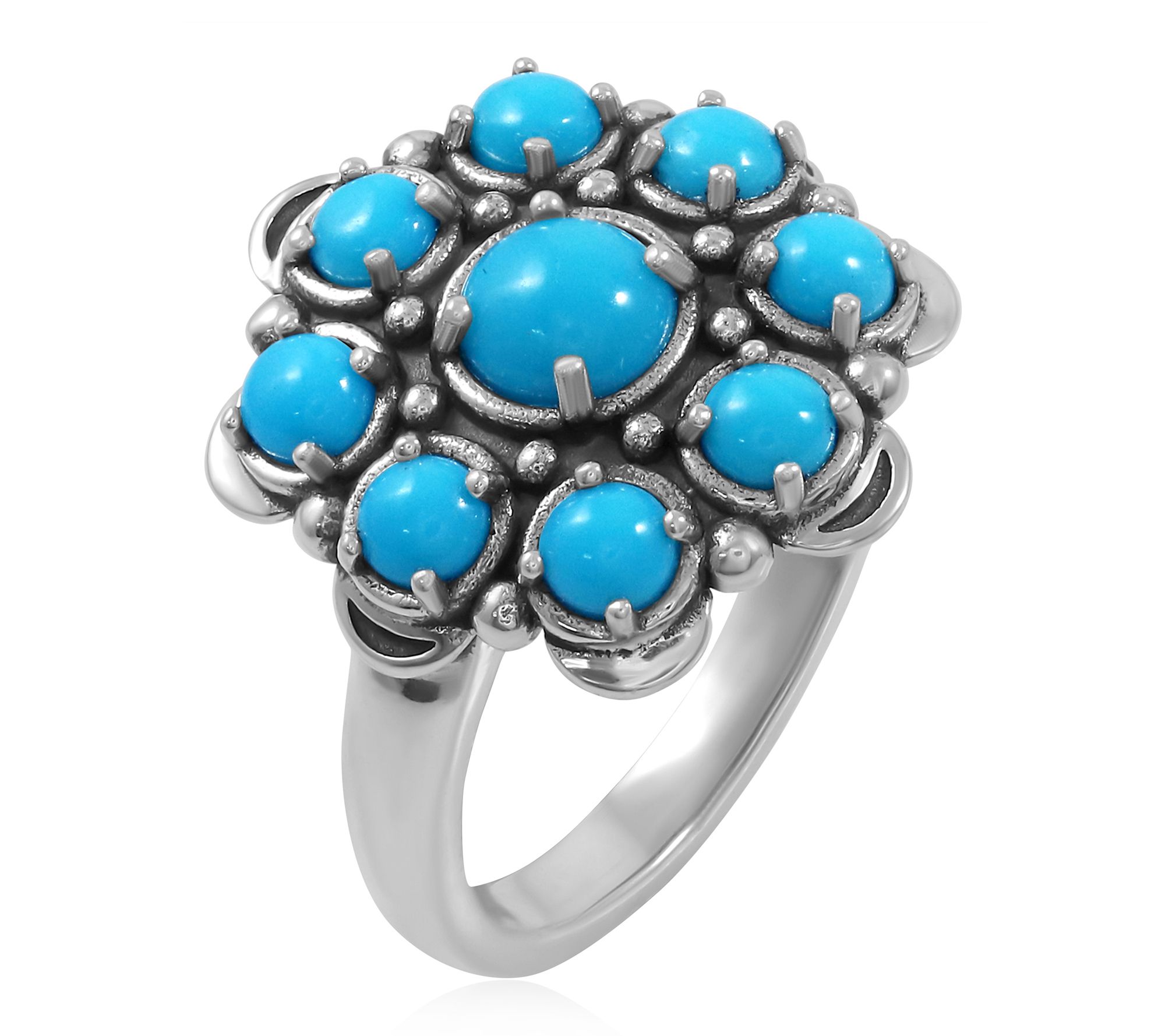 American West Sterling Sleeping Beauty Turquoise Cluster Ring