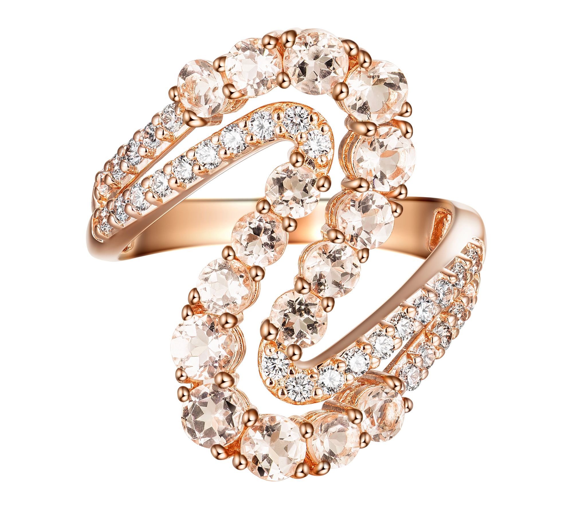 Affinity Gems Morganite Wavy Cluster Ring, Sterling Silver