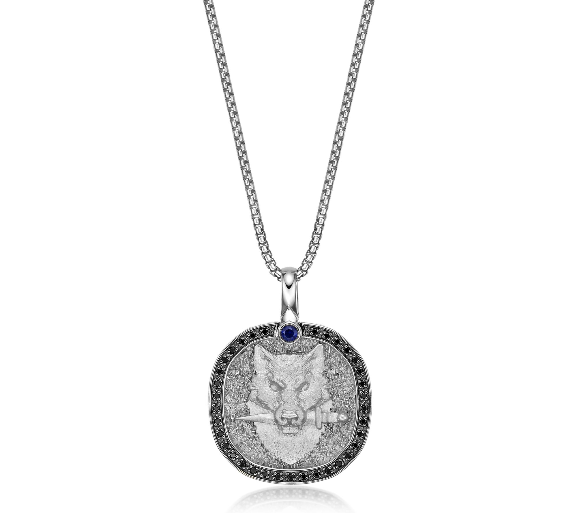 LYNX Men's Black Diamond & Gemstone Wolf  Necklace, Sterling
