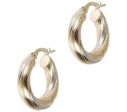 Italian Gold 3/4" Two-tone Twisted Hoop Earrings, 14K Gold