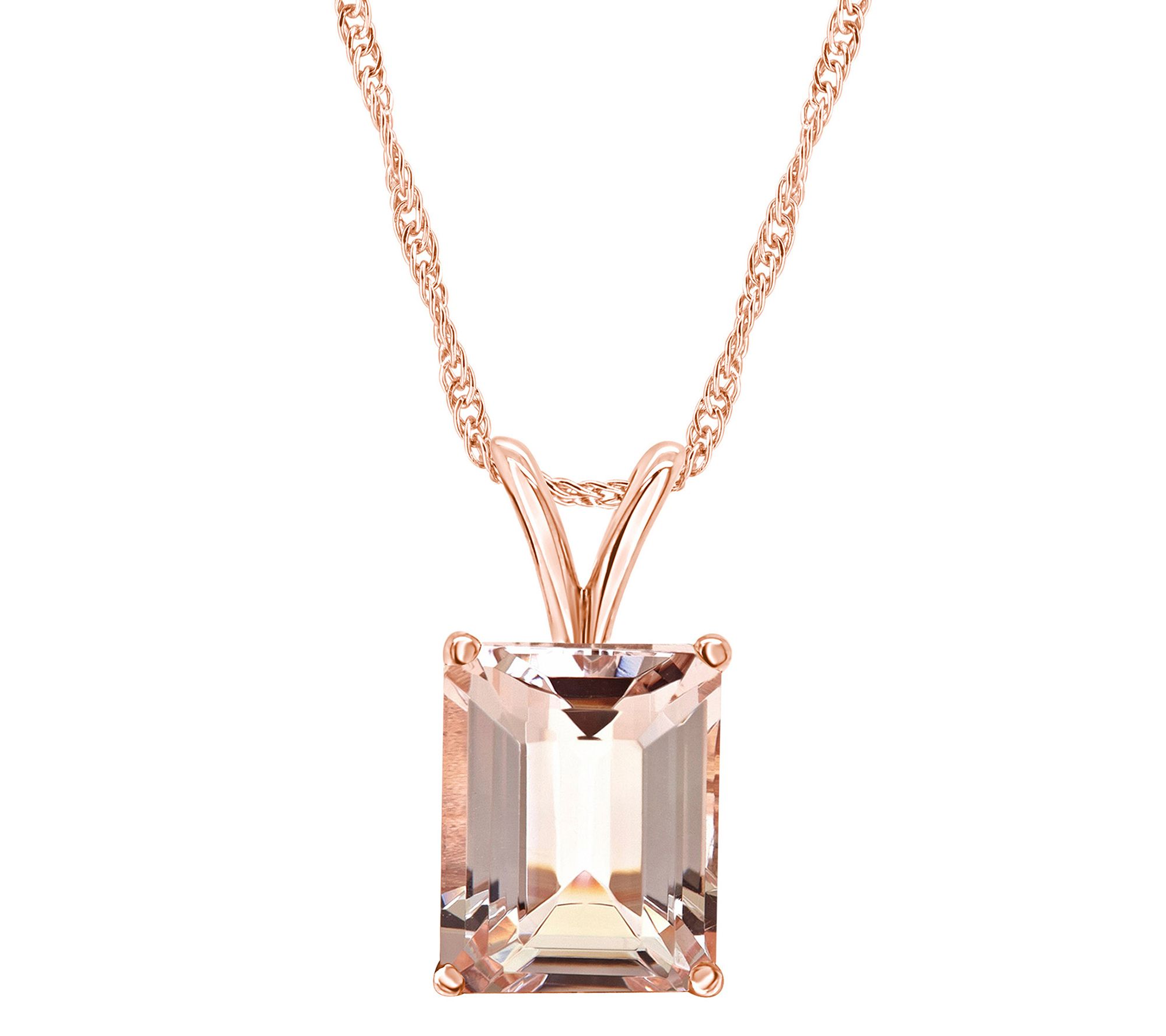 14K Gold Emerald Cut 2.70 cttw Morganite Pendant with Chain