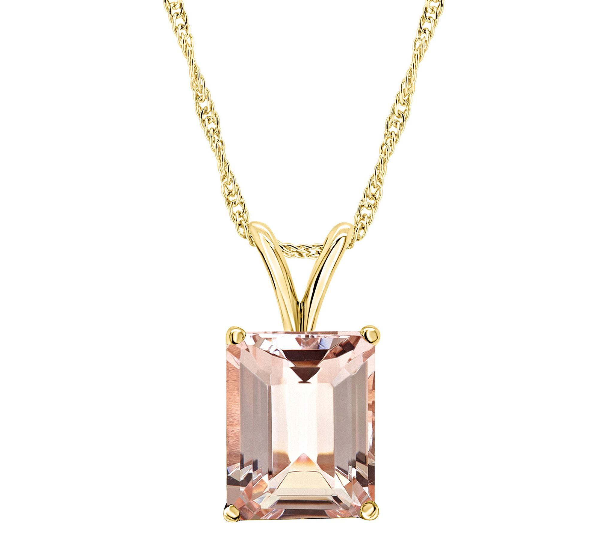 14K Gold Emerald Cut 2.70 cttw Morganite Pendant with Chain