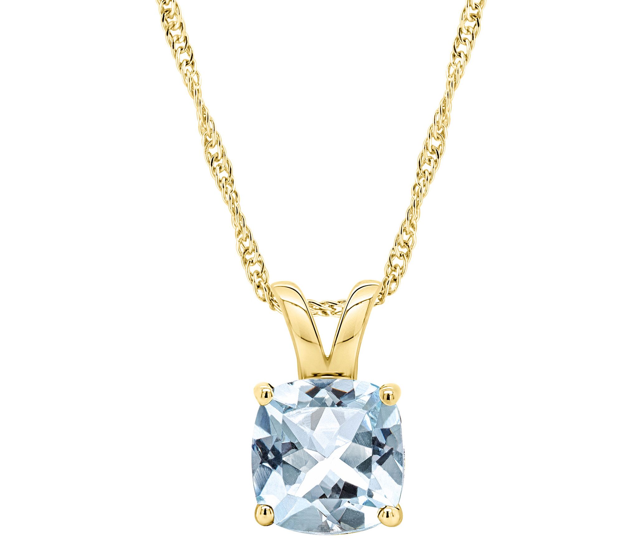 14K Gold Cushion Cut 2.50 cttw Sky Blue Topaz P endant w/ Chai