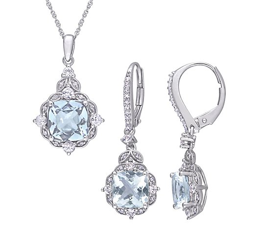 Bellini 14K Gemstone & Diamond Pendant w/ Earrings