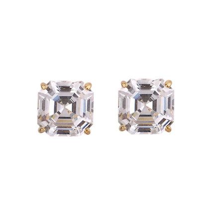 Diamonique 4.00 ct tw Asscher Stud Earrings, 14K Gold - QVC.com