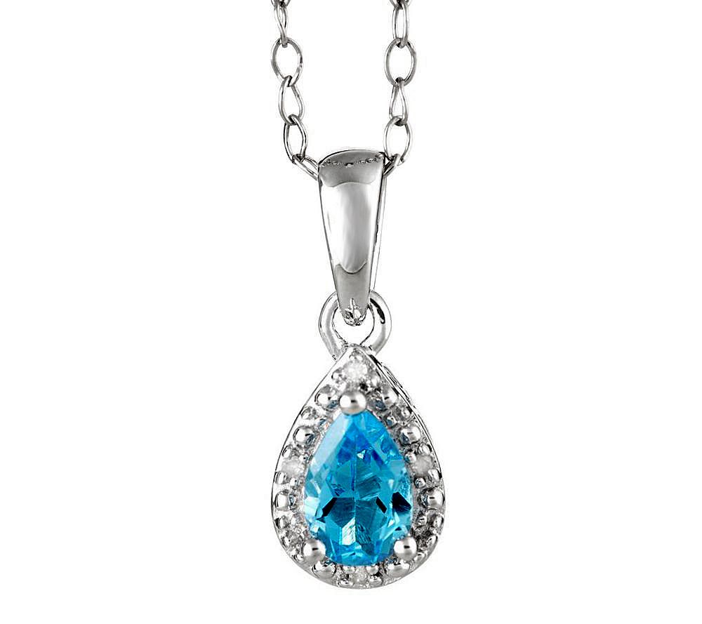 Sterling Pear Gemstone Pendant w/ Diamond Accent & Chain