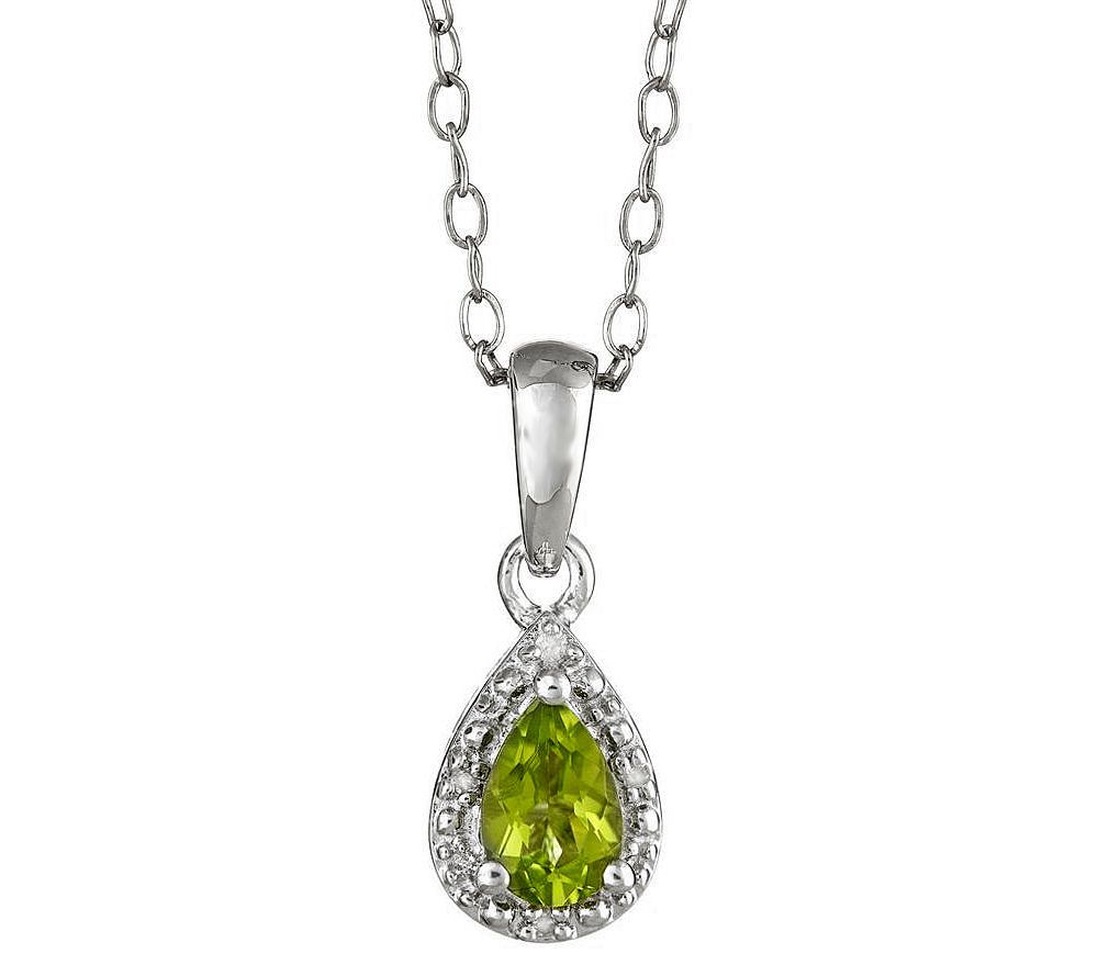 Sterling Pear Gemstone Pendant w/ Diamond Accent & Chain