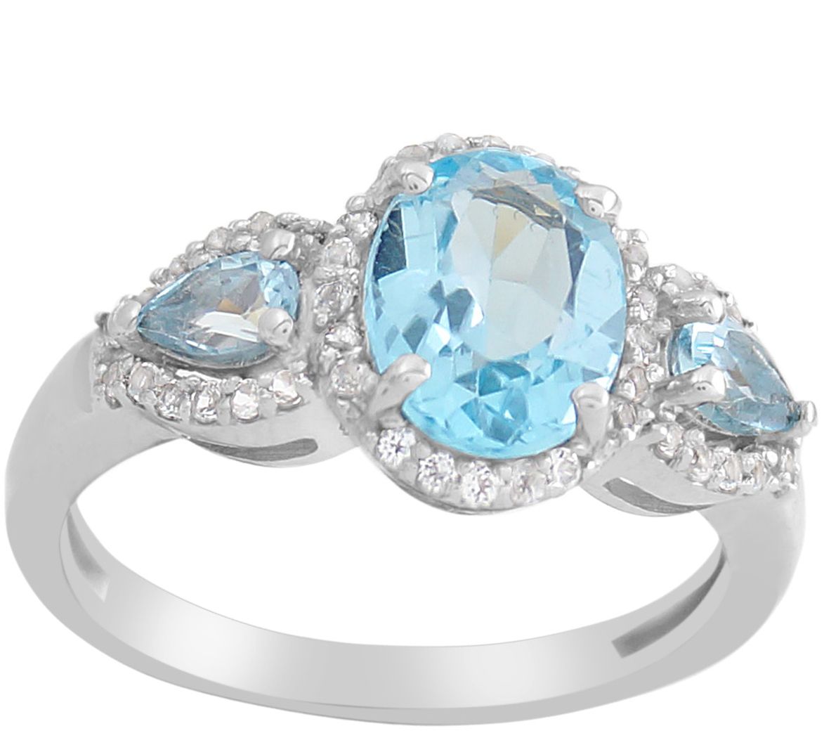 2.20 cttw Blue & White Topaz Three Stone Ring,terling