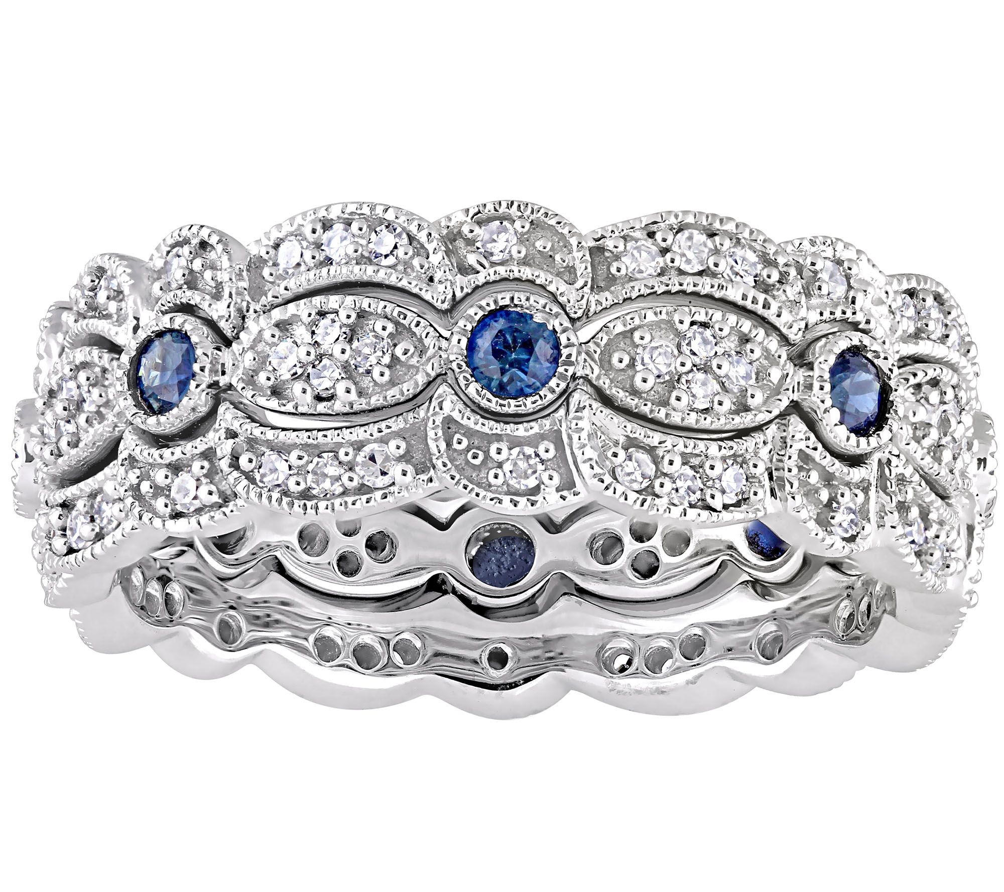 Bellini 14K Gold Diamond & Sapphire Set of 3 Stack Rings - QVC.com