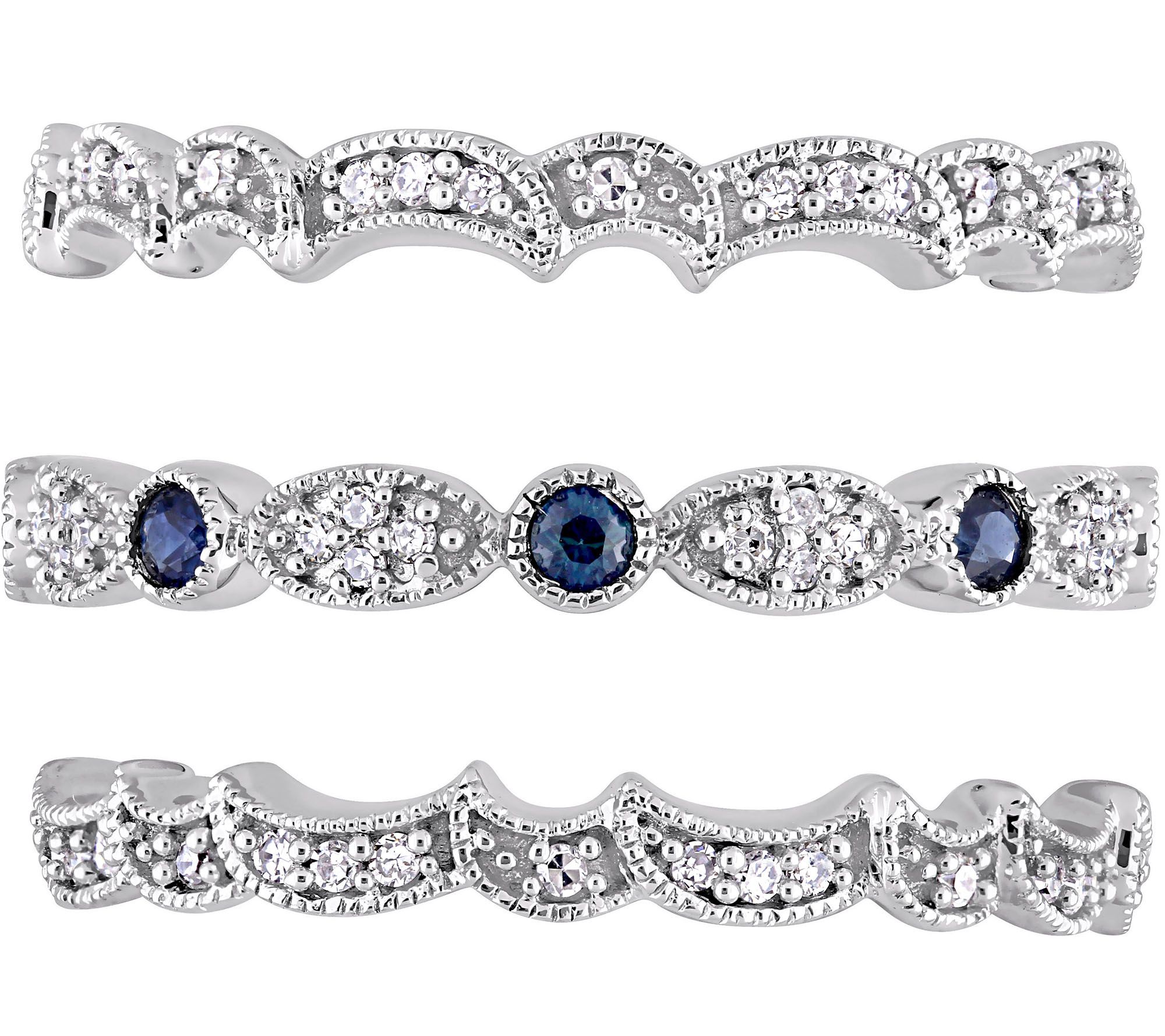 Bellini 14K Gold Diamond & Sapphire Set of 3 Stack Rings - QVC.com