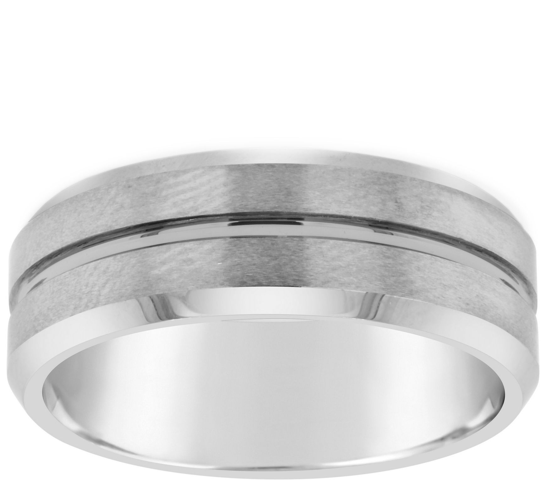 Men's Grooved 8mm Brushed Finish Tungsten Wedding Band - QVC.com