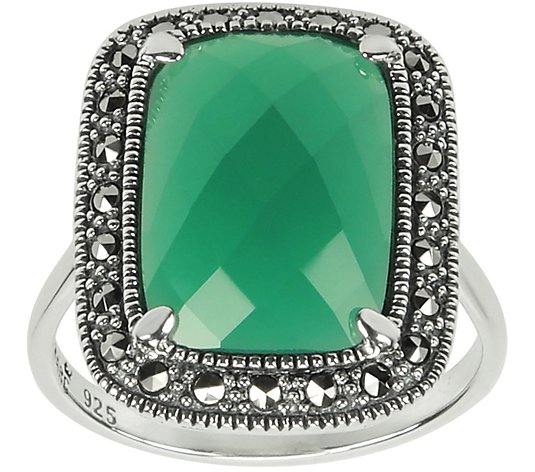 Suspicion Sterling Green Chalcedony and Marcasite Accent Ring