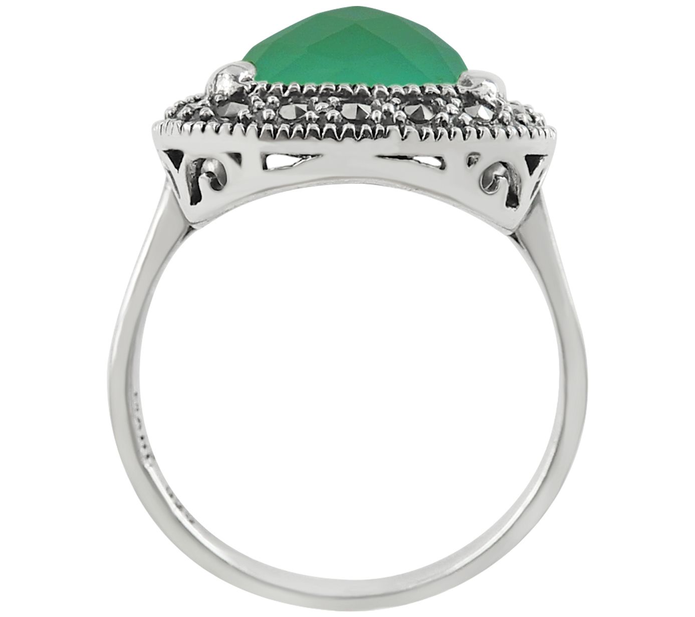 Suspicion Sterling Green Chalcedony and Marcasite Accent Ring - QVC.com