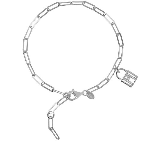 Diamonique Initial Lock Paperclip Bracelet, Ste rling Silver