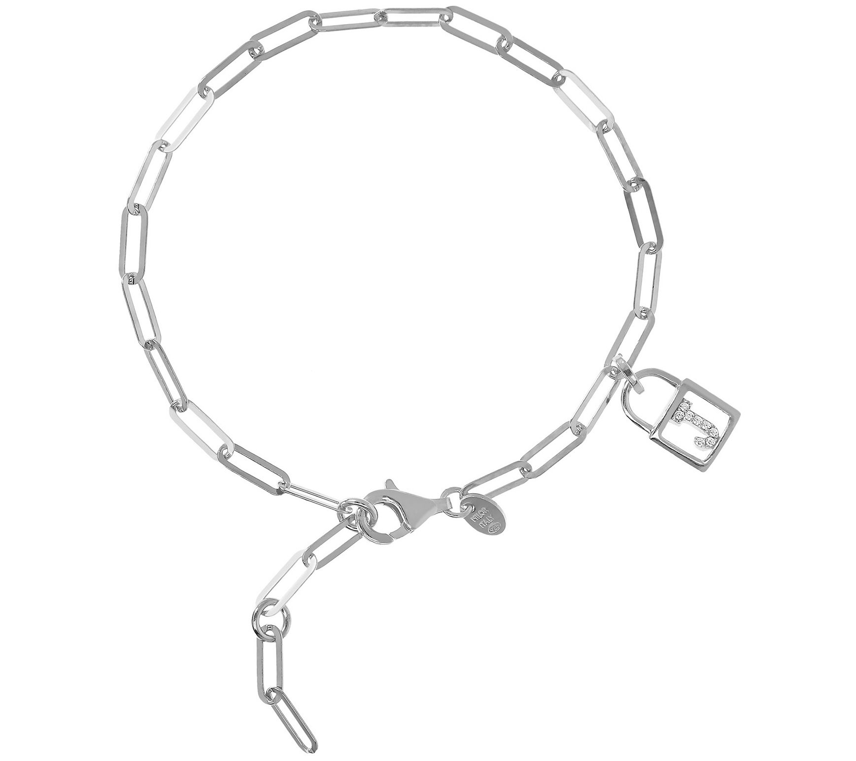 Diamonique Initial Lock Paperclip Bracelet, Ste rling Silver