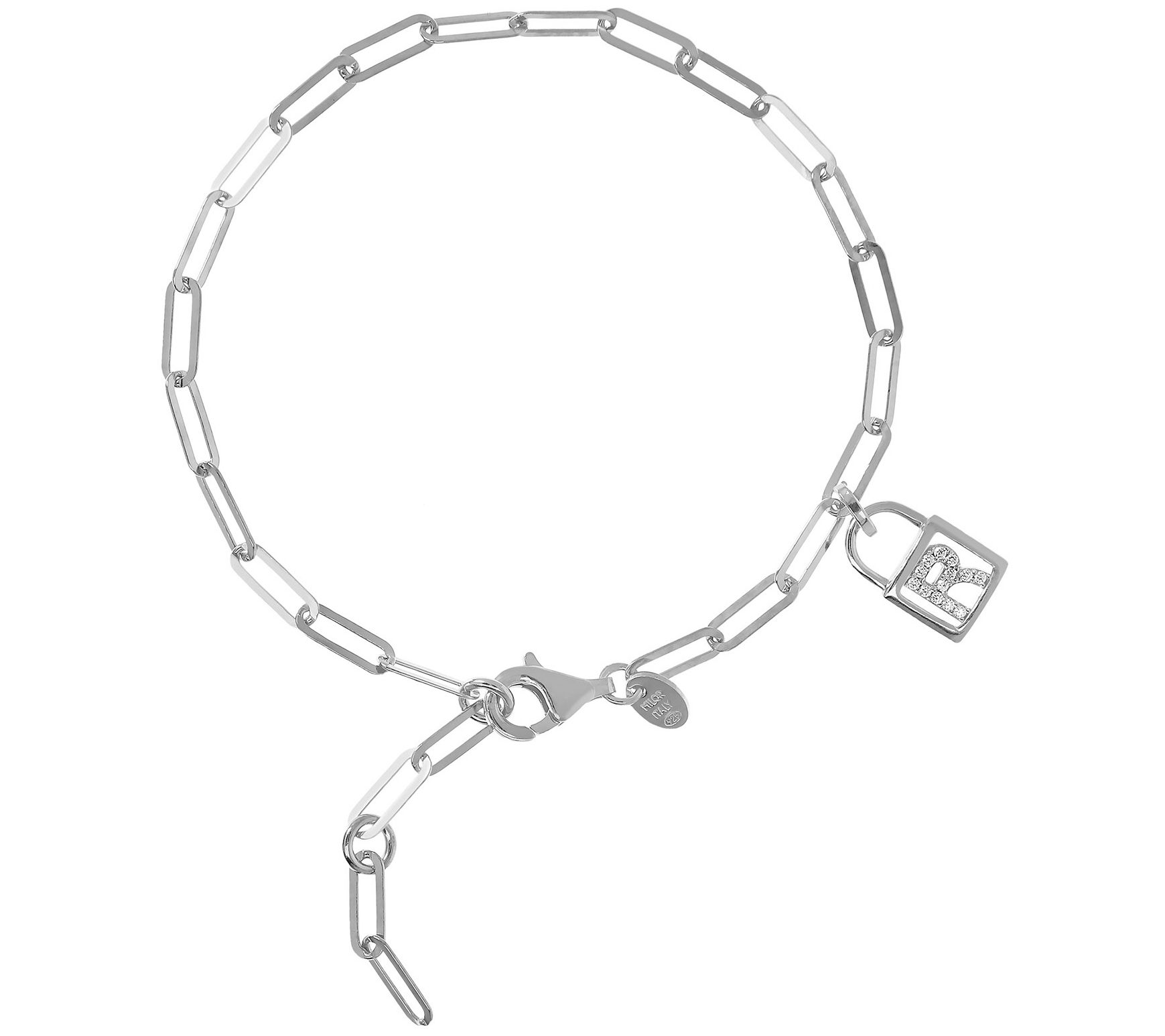 Diamonique Initial Lock Paperclip Bracelet, Ste rling Silver