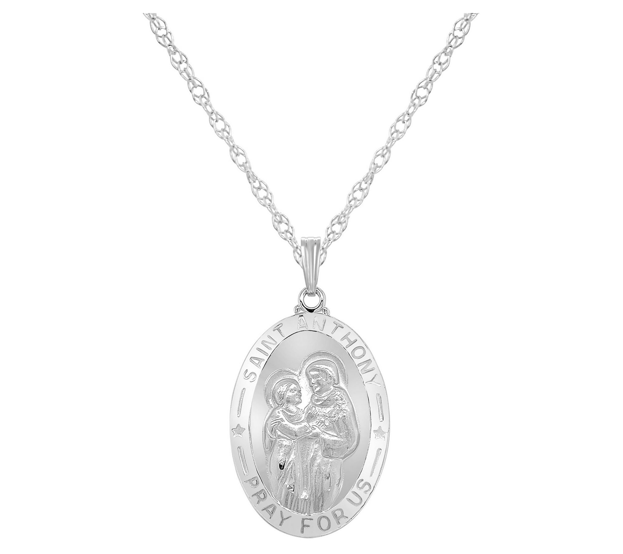 St. Anthony Medallion Pendant w/ Chain, Sterling Silver