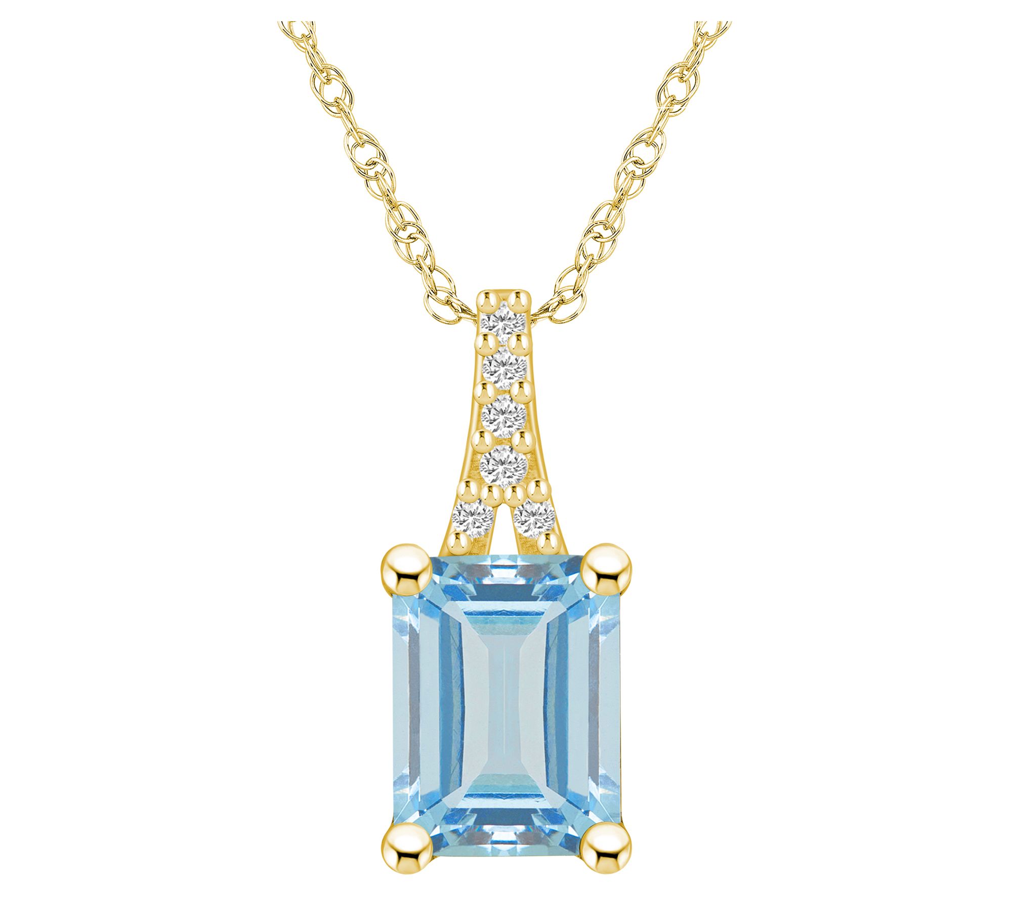 Affinity Gems Aquamarine & Diamond Pendant w/ Chain, 14K Gold
