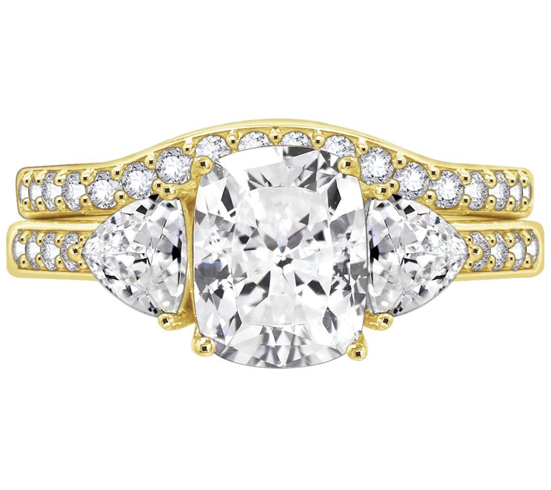 Diamonique 2 95 Cttw Bridal Ring Set 14K Gold Plated QVC Com   J412593.002