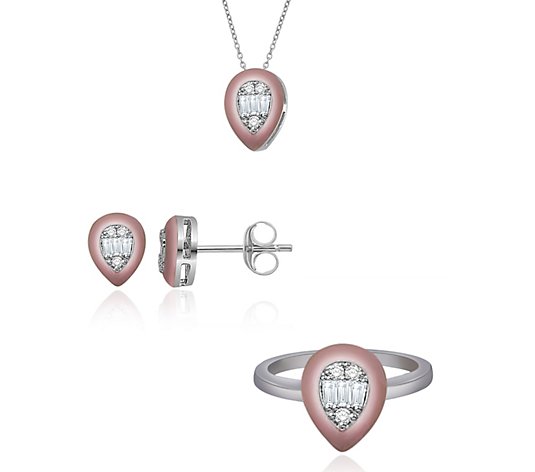 Affinity Diamonds Enamel Necklace, Earrings & R ing, Sterling