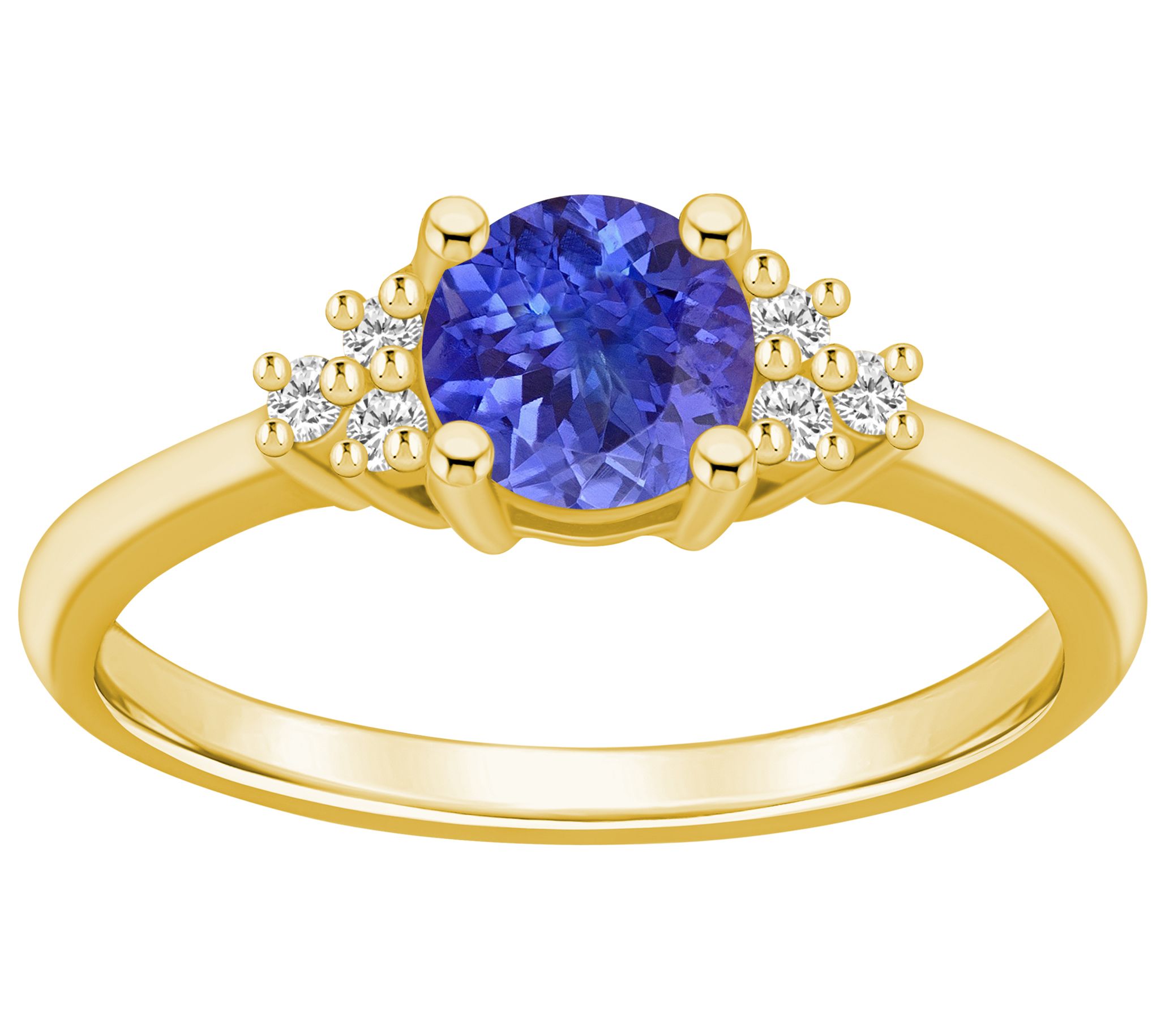 Affinity Gems Round Cut Tanzanite & Diamond Rin g, 14K Gold
