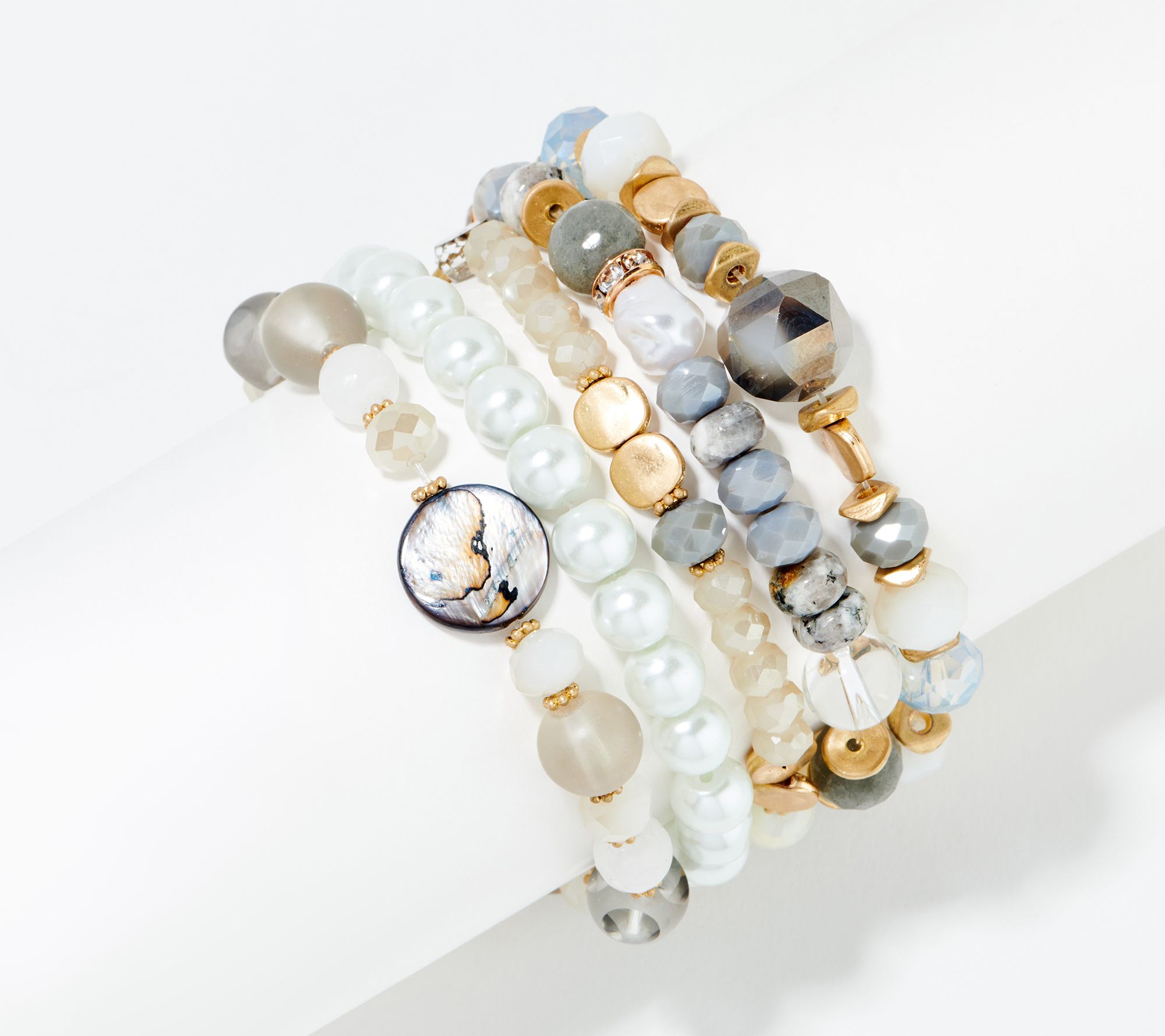 "As Is" Susan Graver Set of 5 Simulated Pearl & Bead Bracelets