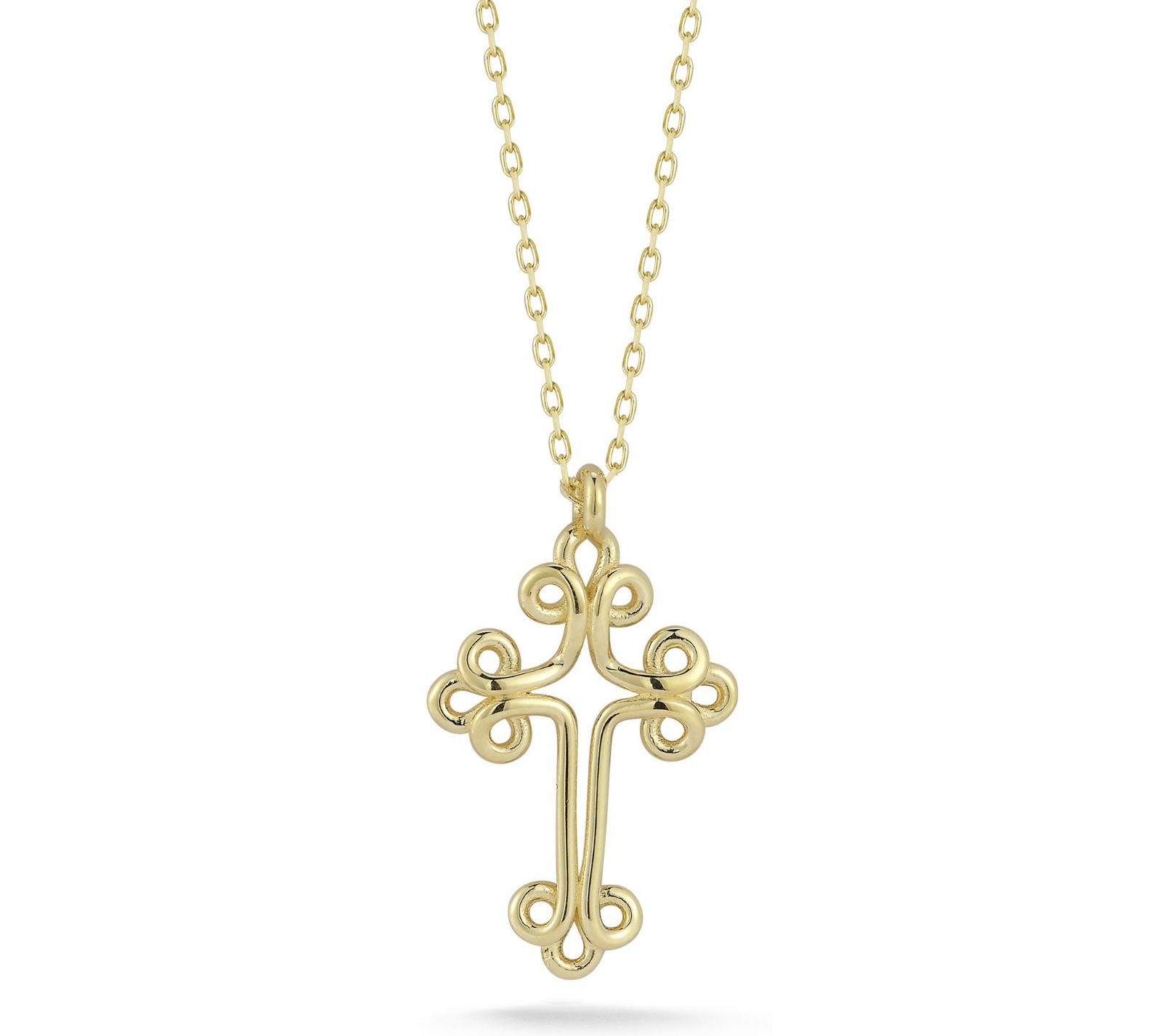 Luminosa Gold Open Cross Pendant w/ Chain, 14K
