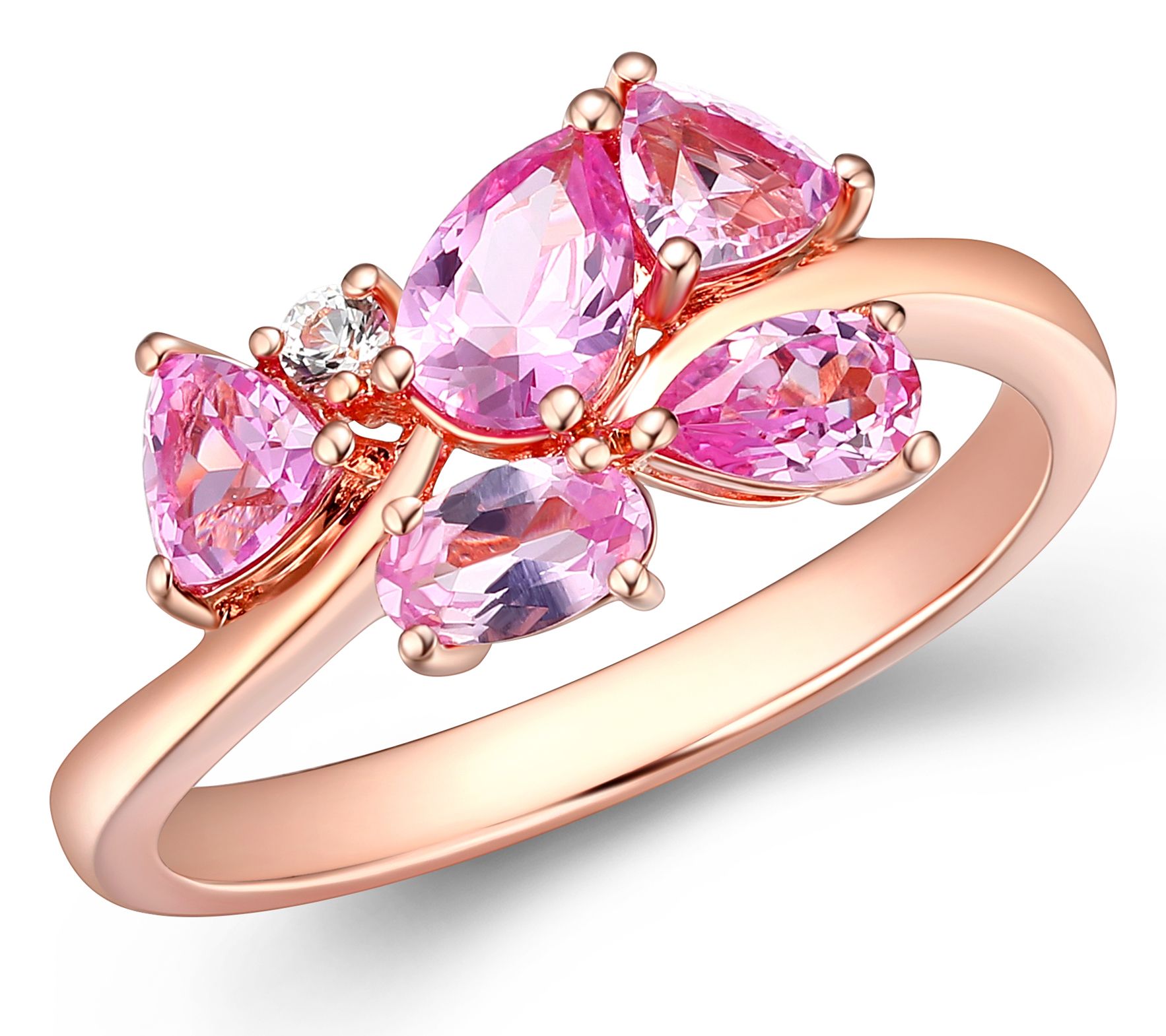 Diamonique & Created Pink Sapphire Ring, 18K Go ld Plated 