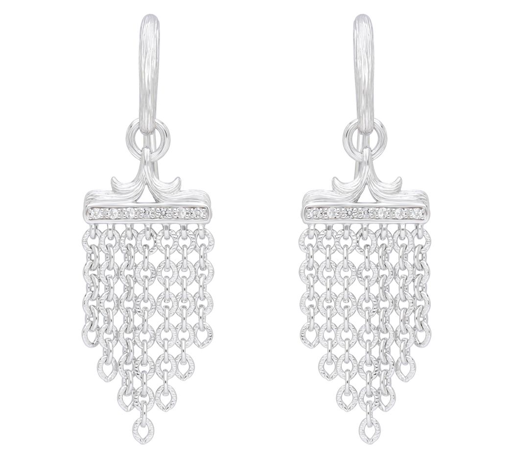 Ariva Sterling Silver White Topaz Cascading Cha in Earrings