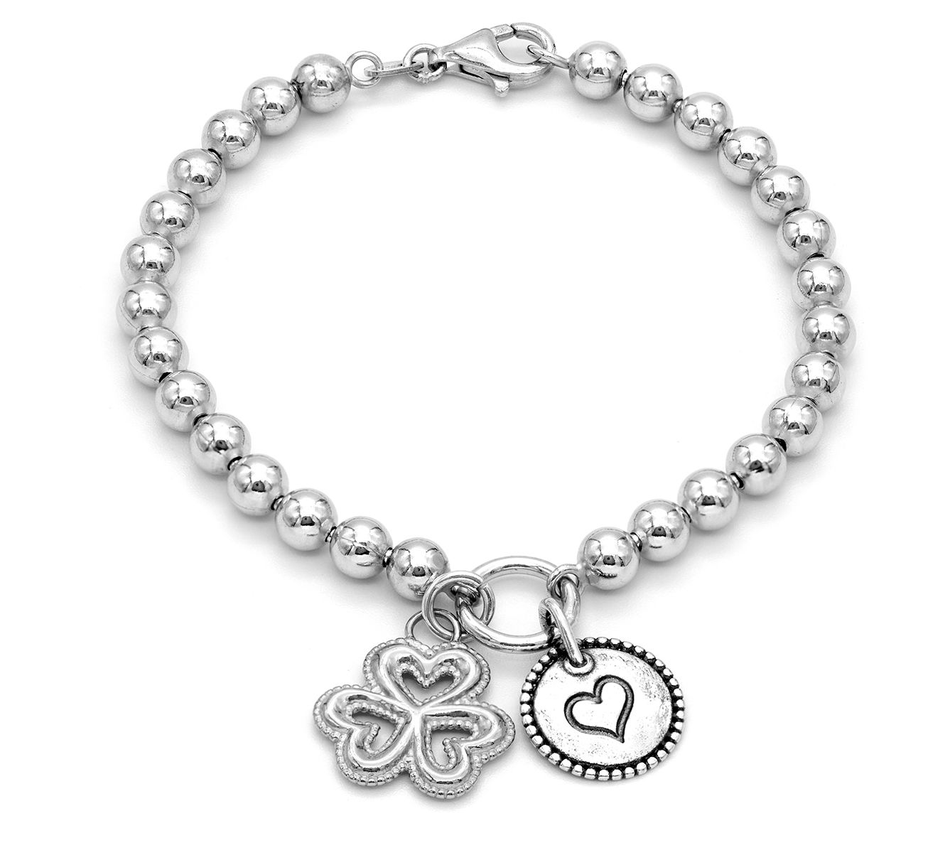 Or Paz Sterling Silver Beaded Clover & Heart Charm Bracelet