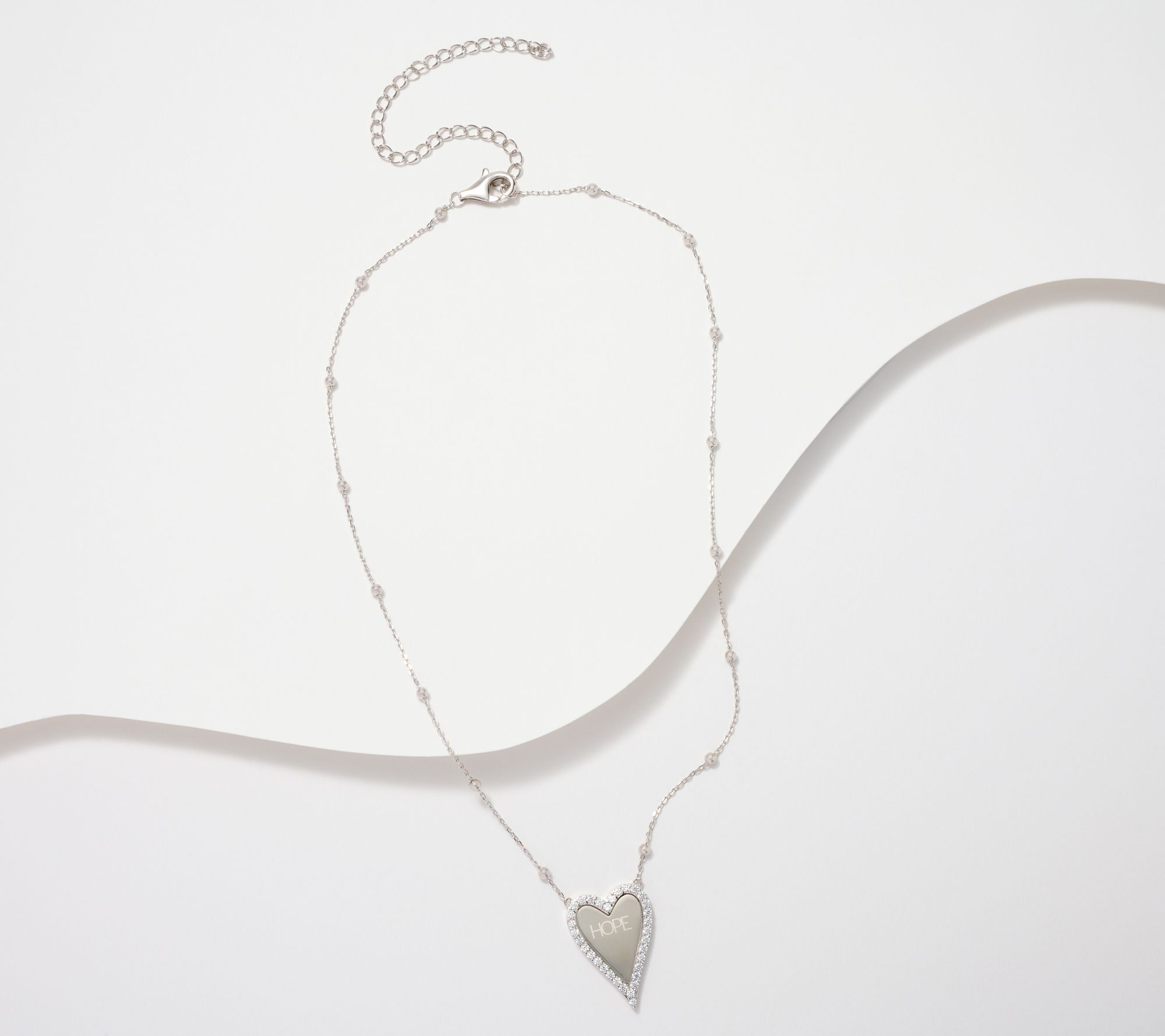 Diamonique x Jennifer Miller Engraved Heart Halo Necklace, Sterling ...
