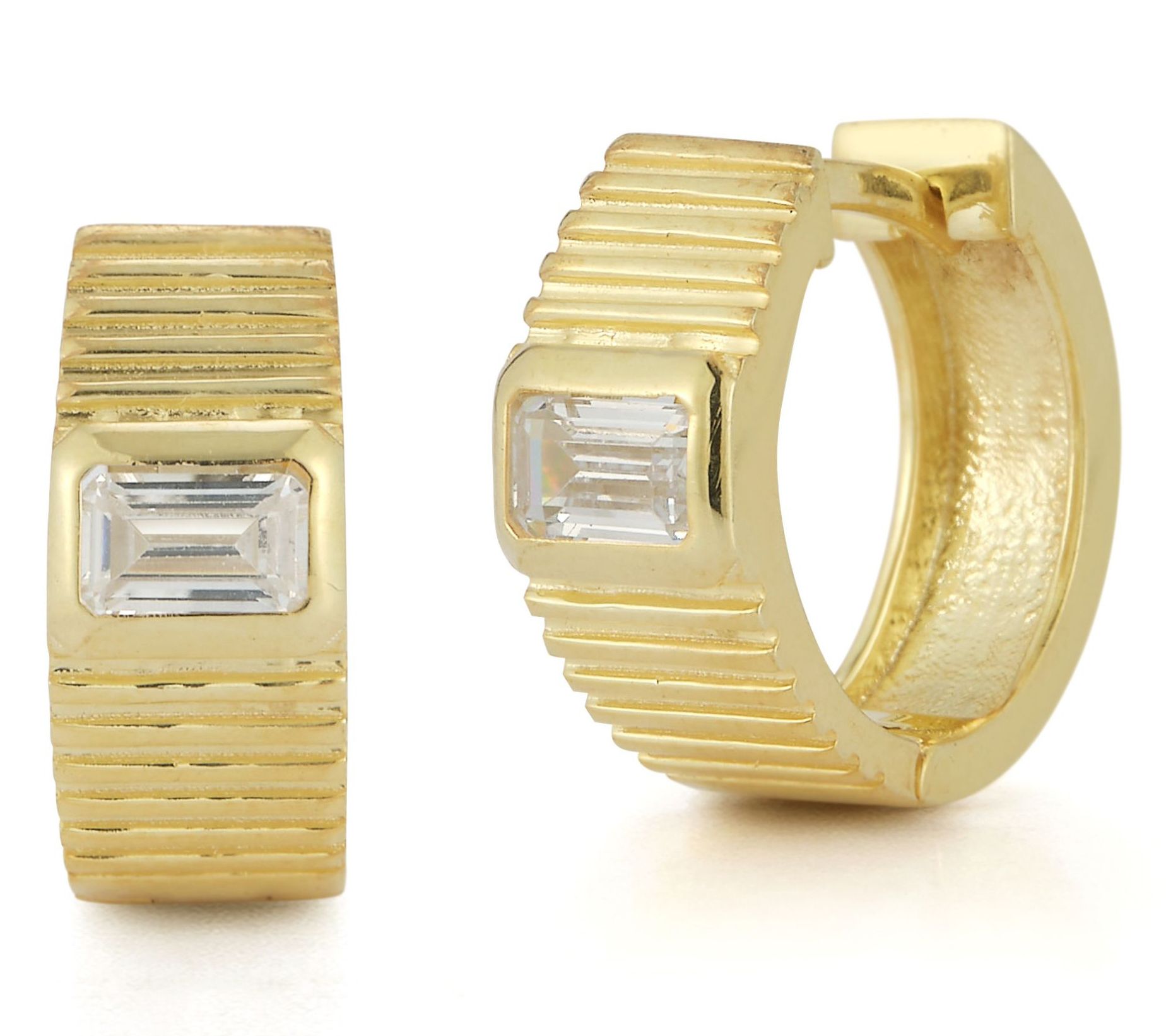 Sterlina Silver Textured Huggie Hoop Earrings, 14K Gold Plated