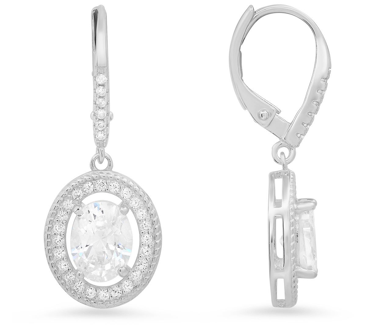 Sterling Silver 2.85 cttw Halo Leverback Earrings