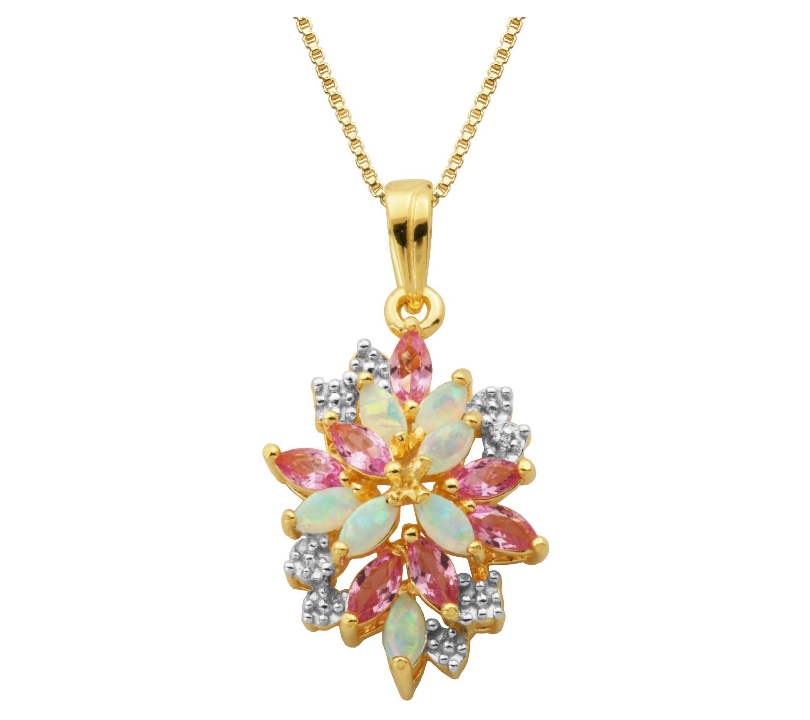 Affinity Gems Created Gemstone Pendant w/ Chain, 18K Plated