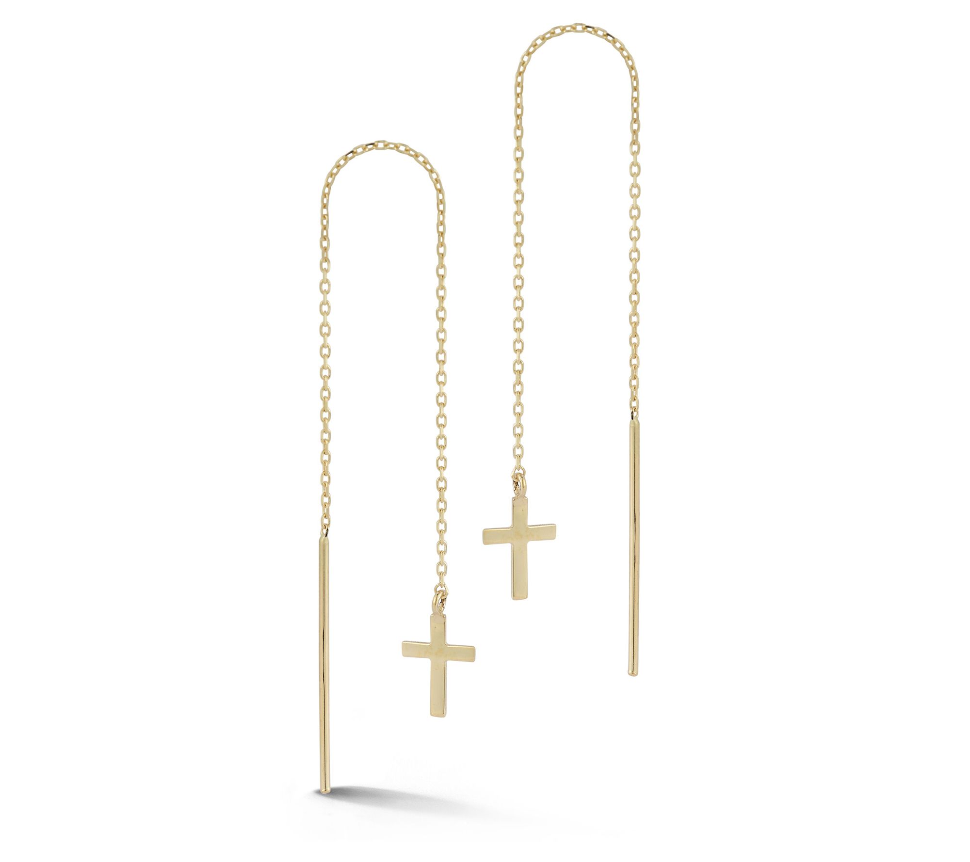 Luminosa Gold Flat Cross Threader Earrings, 14K