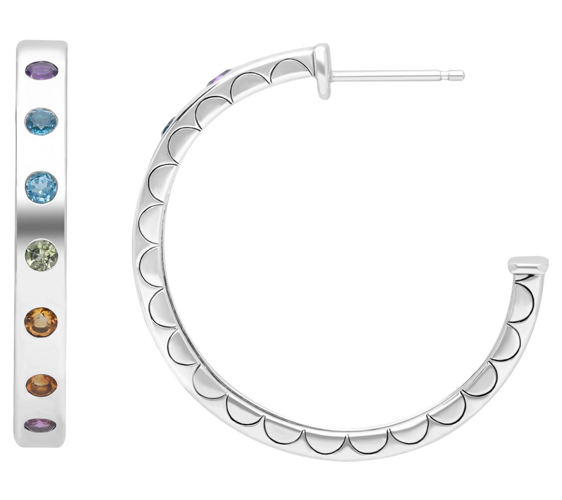Elyse Ryan Sterling Silver Rainbow Gemstone Hoop Earrings