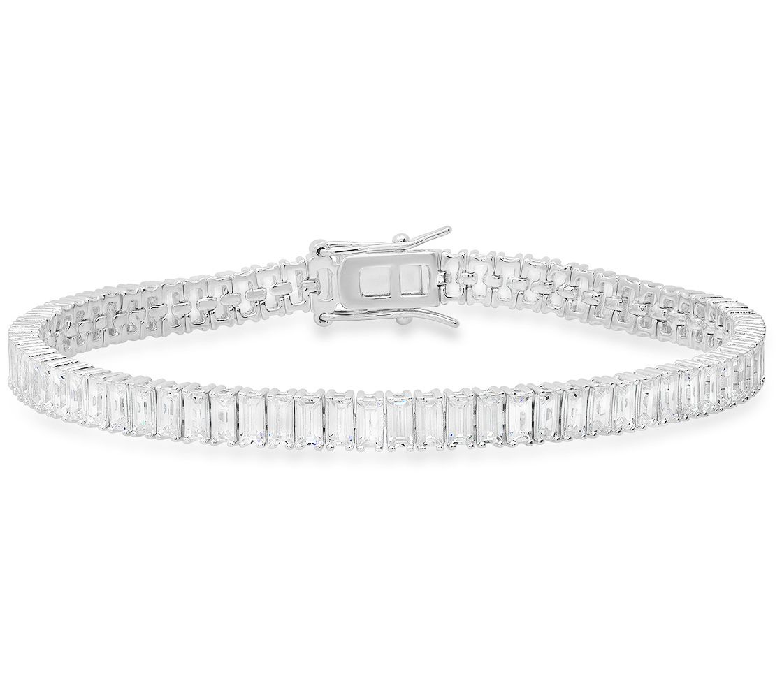 Sterling Silver Baguette-Cut Simulated Diamondennis Bracelet