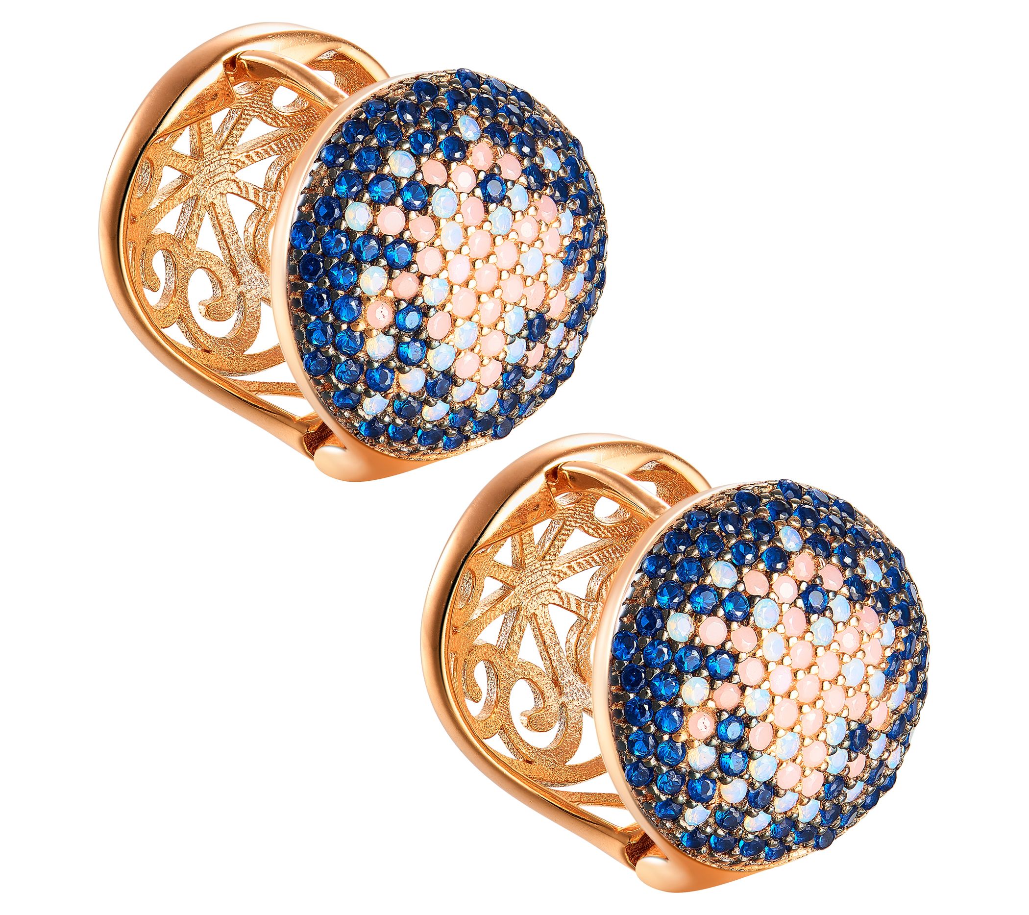 Diamonique 1.50 cttw Blue Button Earrings, 14KRose Plated