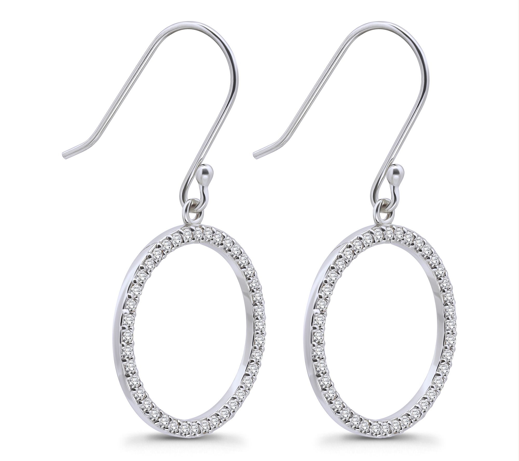 Diamonique Pave Open Circle Dangle Earrings, Sterling Silver