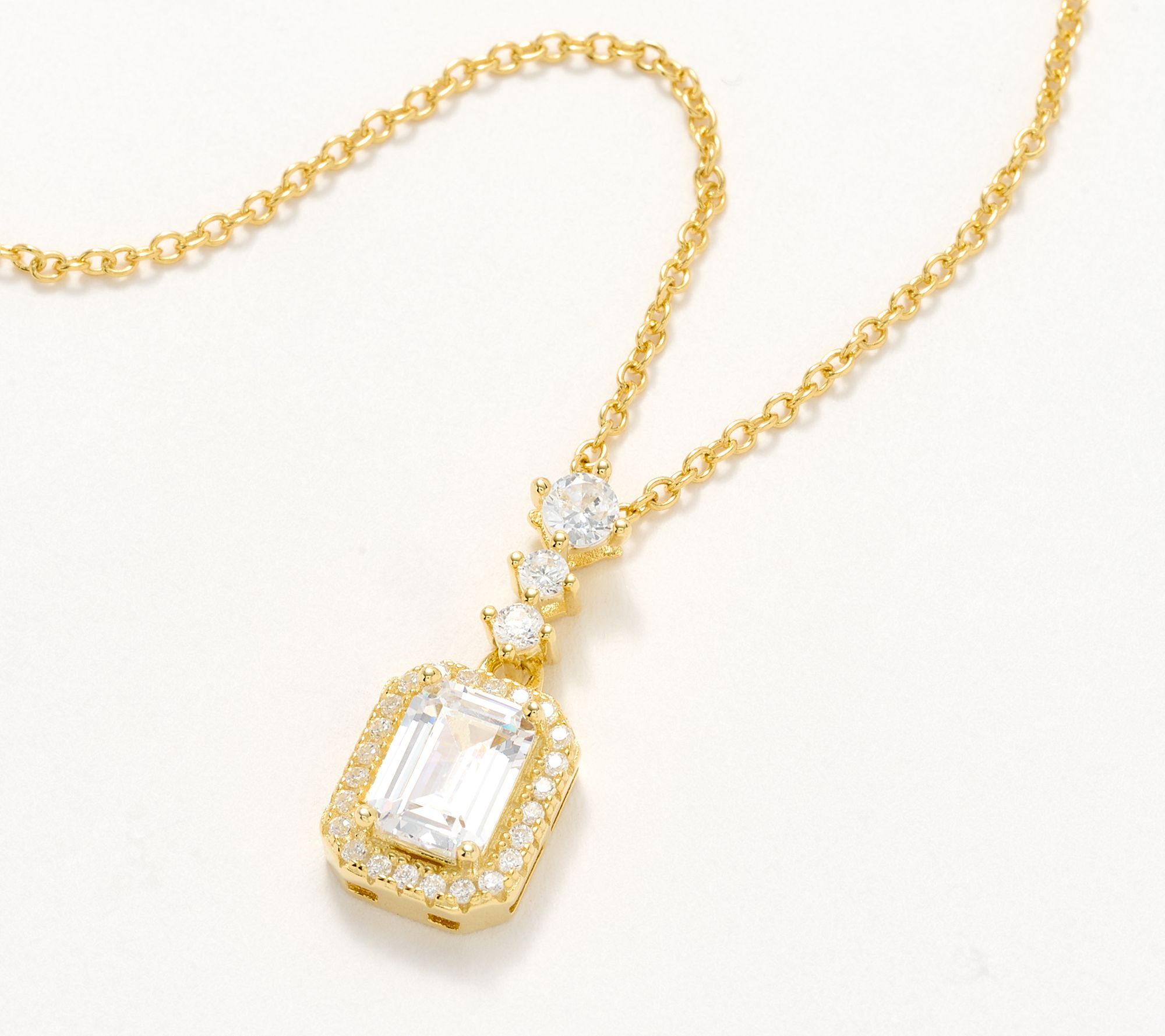 Diamonique Emerald Cut Pendant Necklace, Sterling Silver