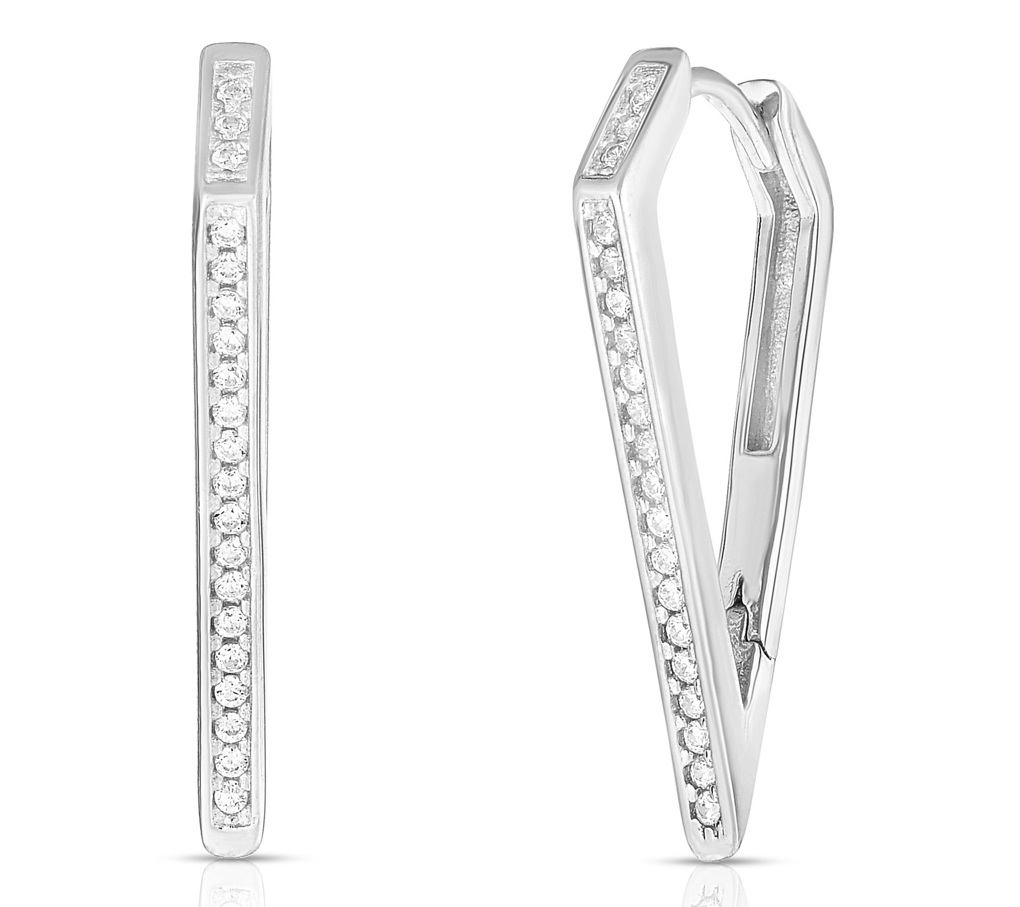 Sterlina Silver Thin Pave Dagger Hoop Earrings,Sterling