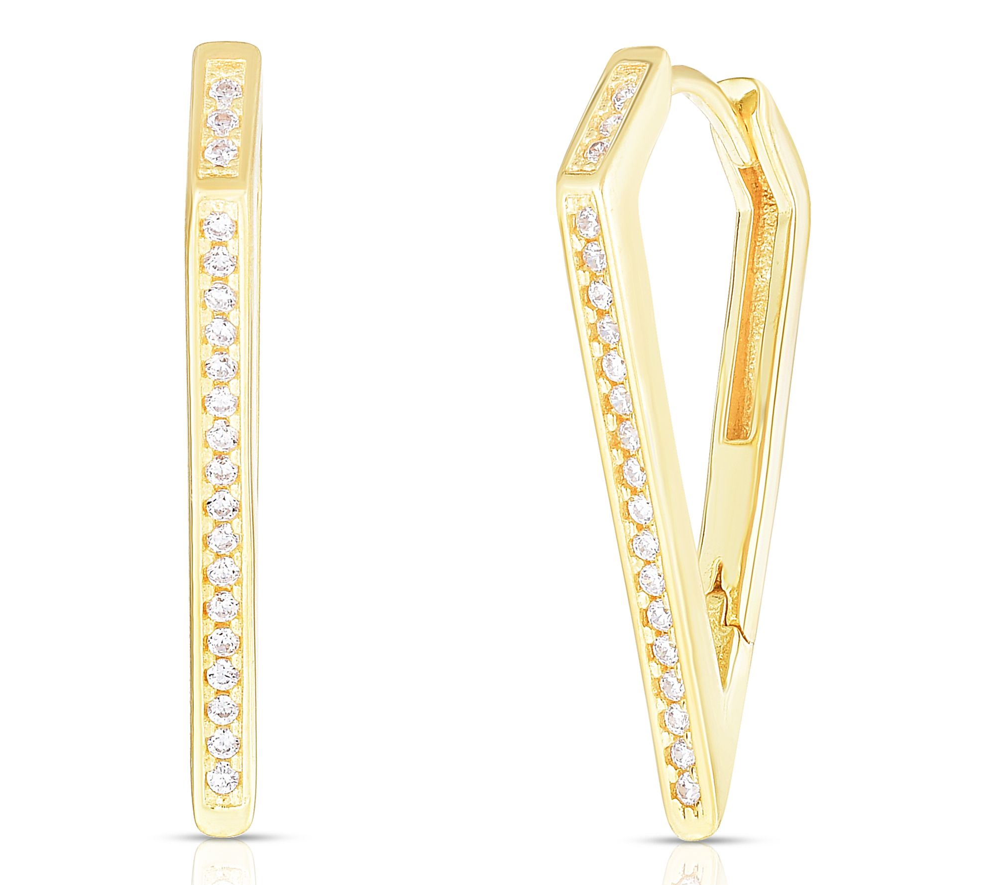 Sterlina Silver Thin Pave Dagger Hoop Earrings,Sterling