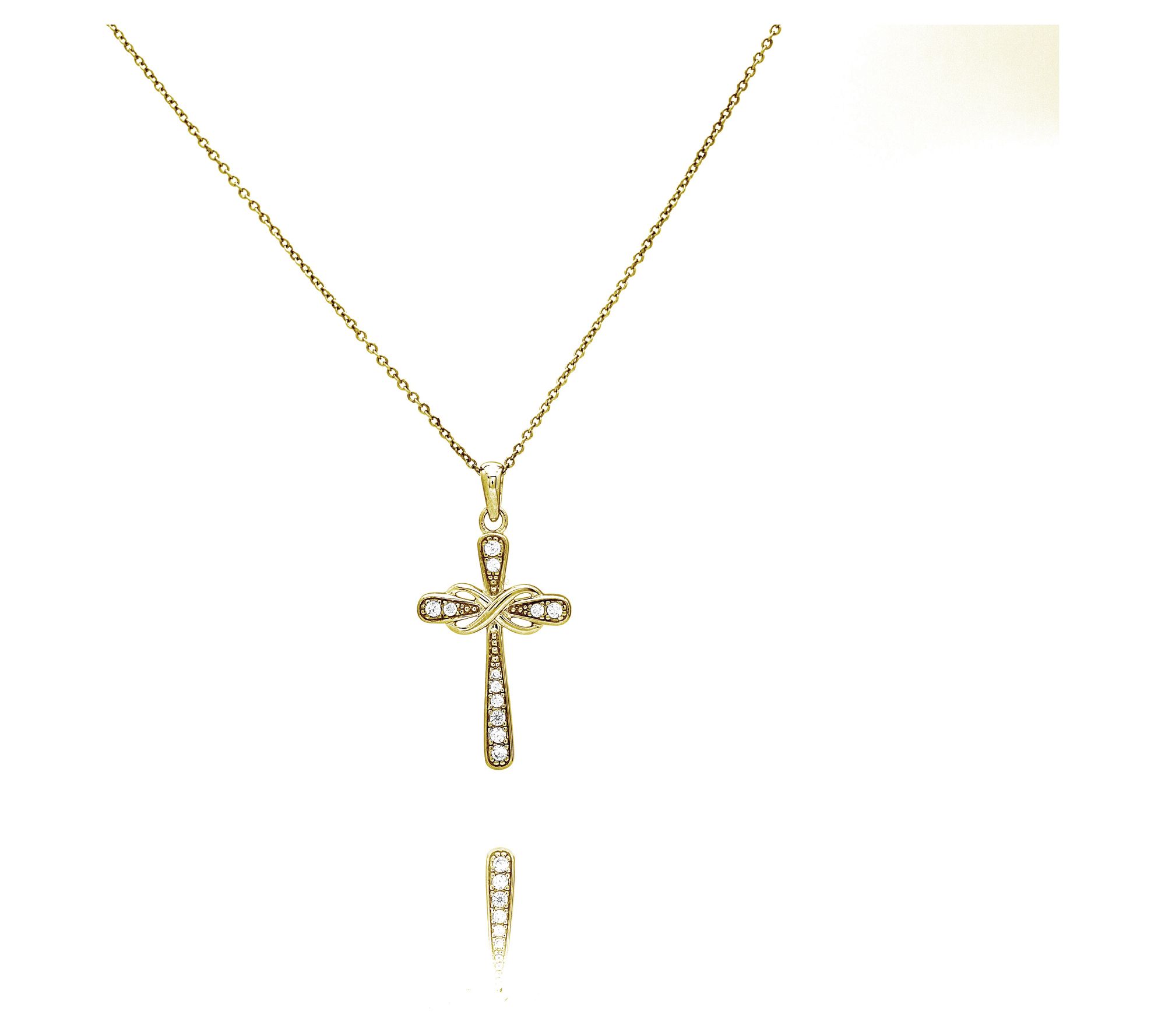 Diamonique Infinity Cross Pendant w/ Chain, Sterling Silver