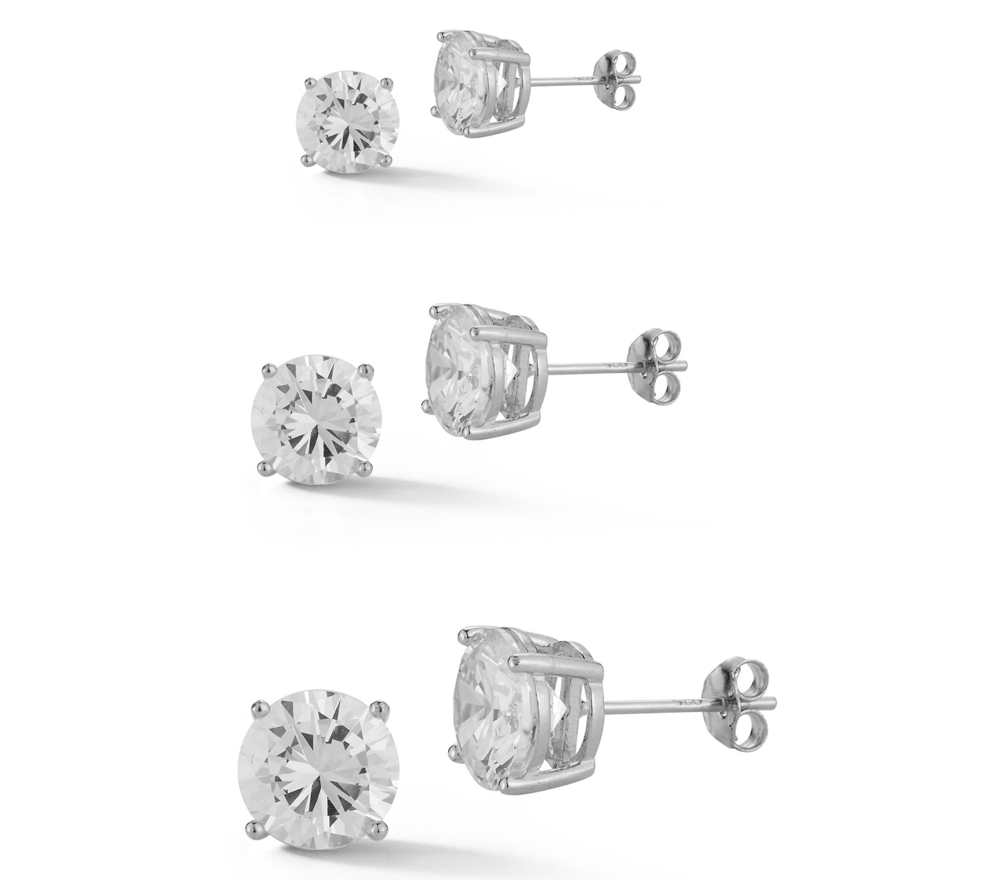 Sterlina Silver Set of 3 Round-Cut Stud Earrings, Sterling