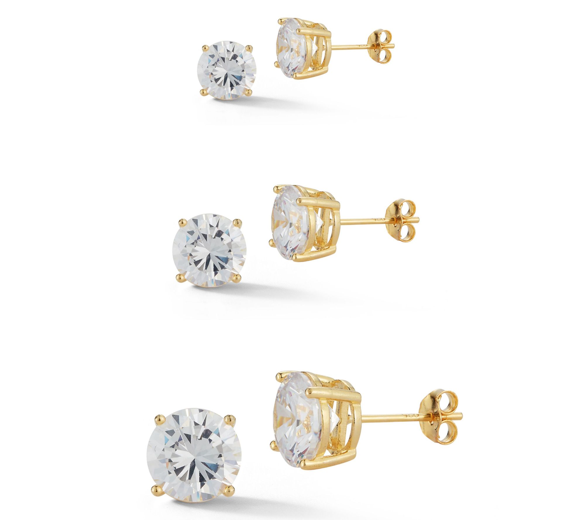 Sterlina Silver Set of 3 Round-Cut Stud Earrings, Sterling