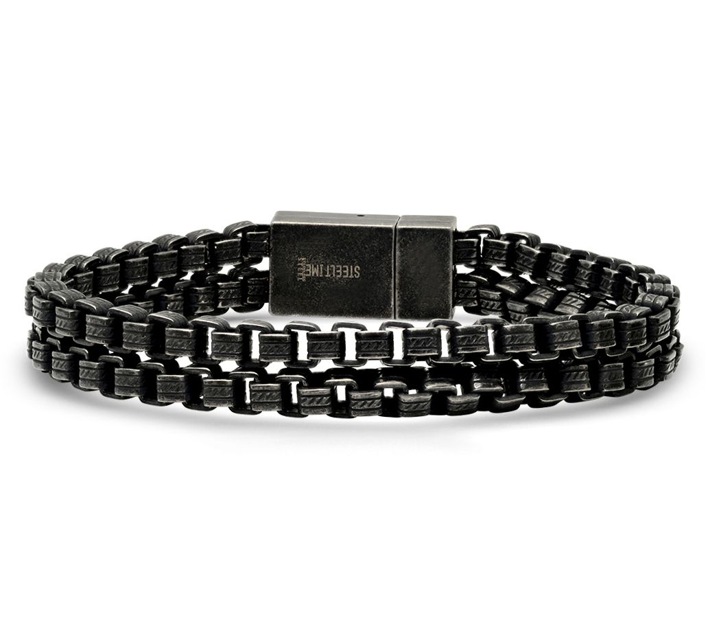 Steely By Design Men's Black IP Double Rolo Link Bracelet